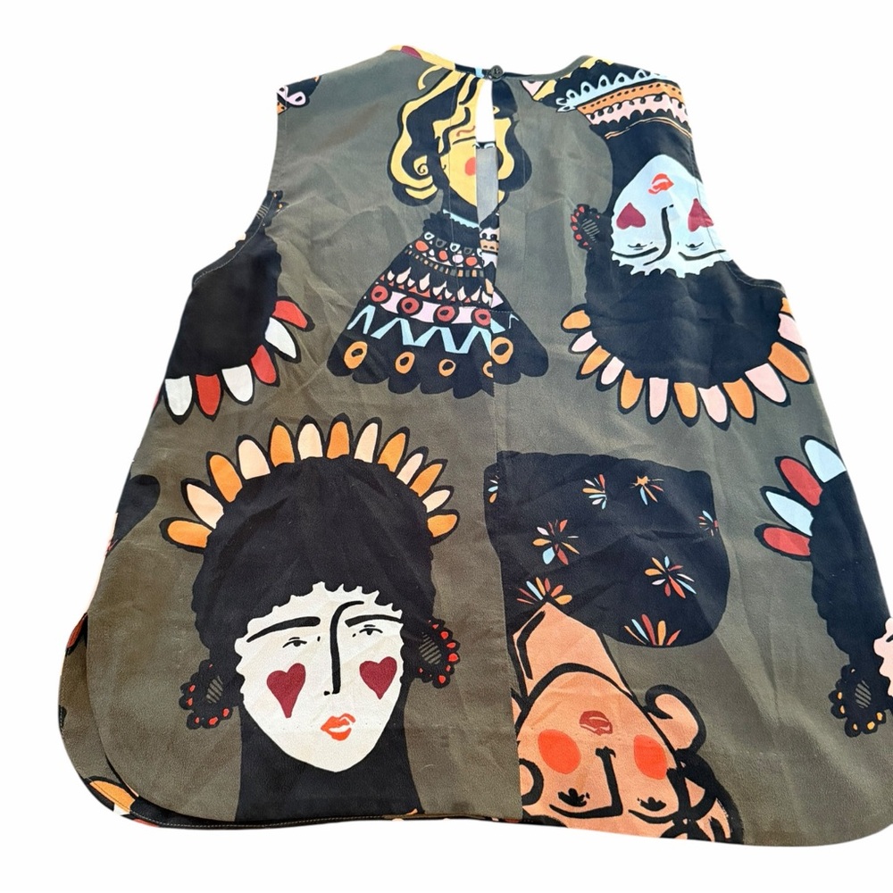 gorman Olive Multicolor Illustrated Faces Sleeveless Tunic - Picture 6 of 11
